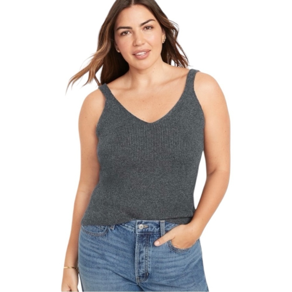 Old Navy Wool Blend Ribbed Knit Sweater Tank V-Neck Sleeveless Gray XXL